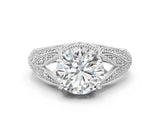 White gold Round Cut Milgrain Pave Diamond Engagement Ring with Four-Prong Setting_11
