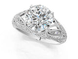 White gold Round Cut Milgrain Pave Diamond Engagement Ring with Four-Prong Setting_12