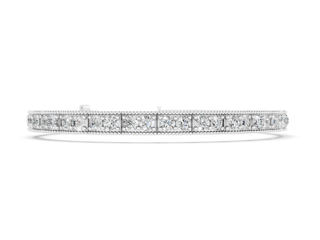 White gold Round Cut Milgrain Tennis Bracelet with Box Setting