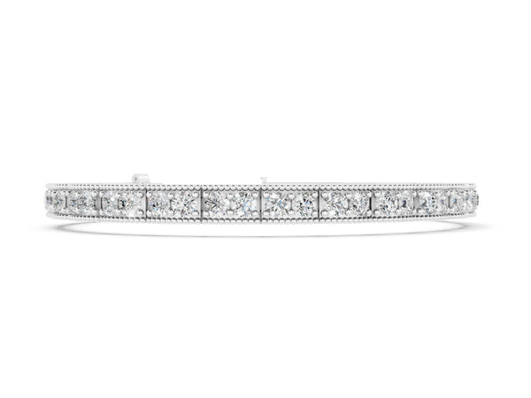 White gold Round Cut Milgrain Tennis Bracelet with Box Setting