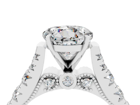 White gold Round Cut Moissanite Classic Solitaire Ring with Pavé Band and Four-Prong Setting_10