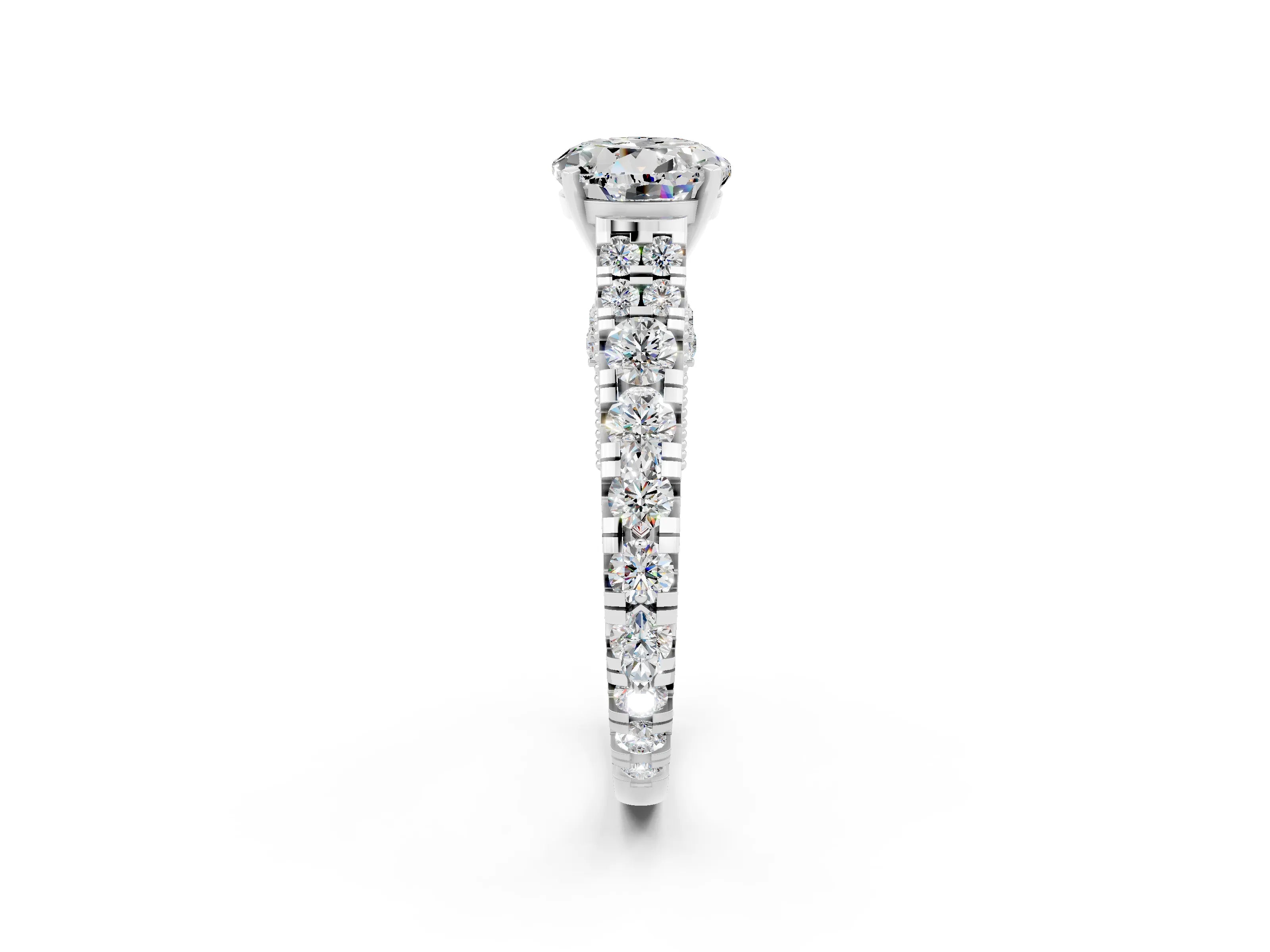 White gold Round Cut Moissanite Classic Solitaire Ring with Pavé Band and Four-Prong Setting_13