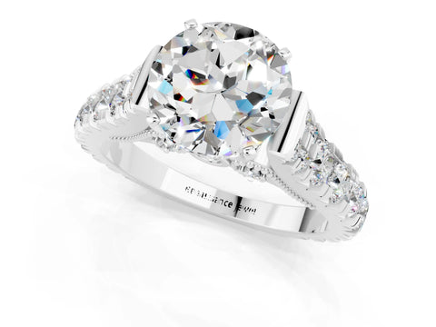 White gold Round Cut Moissanite Classic Solitaire Ring with Pavé Band and Four-Prong Setting_13