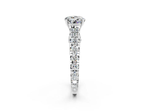 White gold Round Cut Moissanite Classic Solitaire Ring with Pavé Band and Four-Prong Setting_14