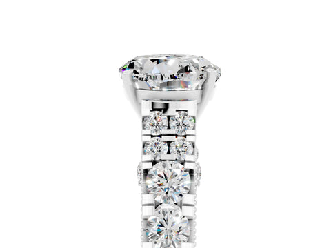 White gold Round Cut Moissanite Classic Solitaire Ring with Pavé Band and Four-Prong Setting_17