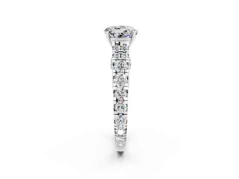 White gold Round Cut Moissanite Classic Solitaire Ring with Pavé Band and Four-Prong Setting_25