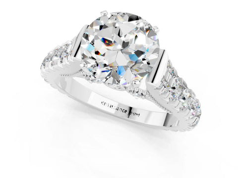 White gold Round Cut Moissanite Classic Solitaire Ring with Pavé Band and Four-Prong Setting_25