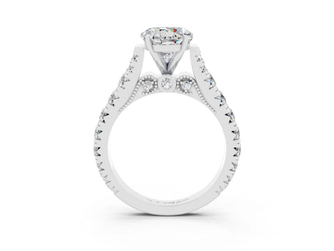 White gold Round Cut Moissanite Classic Solitaire Ring with Pavé Band and Four-Prong Setting_27