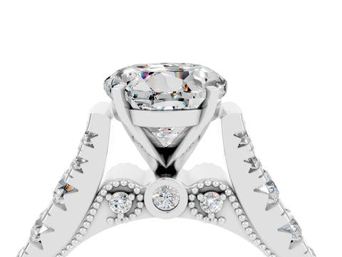 White gold Round Cut Moissanite Classic Solitaire Ring with Pavé Band and Four-Prong Setting_4
