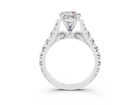 White gold Round Cut Moissanite Classic Solitaire Ring with Pavé Band and Four-Prong Setting_9