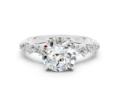 White gold Round Cut Moissanite Cluster Side Stone Solitaire Ring with Prong Setting_24