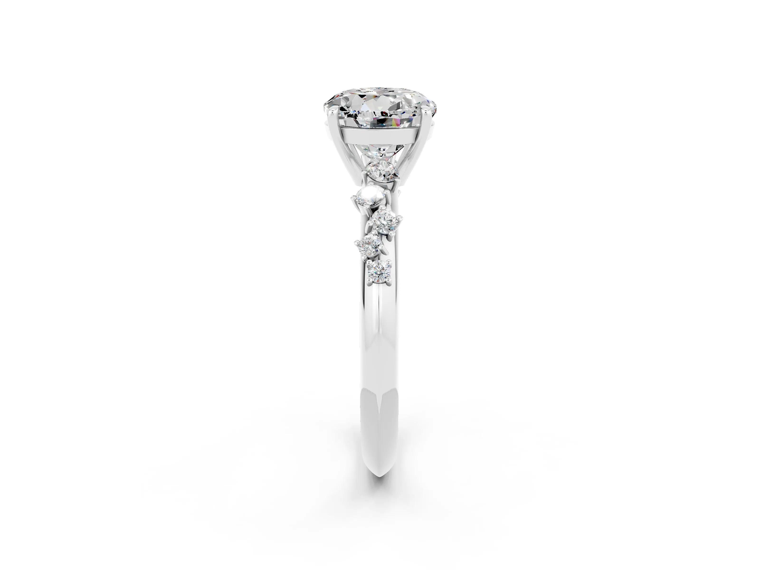 White gold Round Cut Moissanite Cluster Side Stone Solitaire Ring with Prong Setting_26