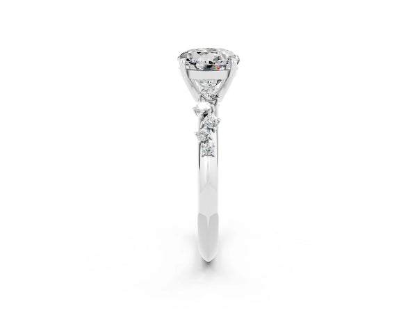Platinum Round Cut Moissanite Cluster Side Stone Solitaire Ring with Prong Setting