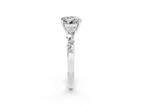 White gold Round Cut Moissanite Cluster Side Stone Solitaire Ring with Prong Setting_26