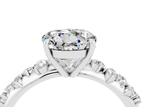 White gold Round Cut Moissanite Cluster Side Stone Solitaire Ring with Prong Setting_28