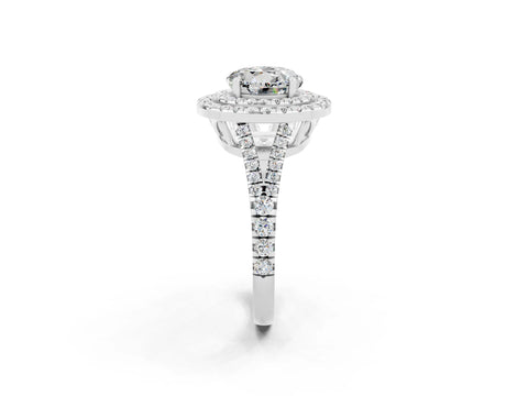 White gold Round Cut Moissanite Double Halo Ring with Pavé Band and Prong Setting_14