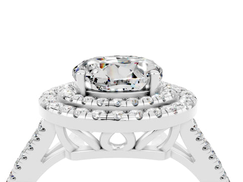 White gold Round Cut Moissanite Double Halo Ring with Pavé Band and Prong Setting_16