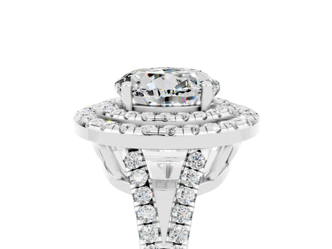 White gold Round Cut Moissanite Double Halo Ring with Pavé Band and Prong Setting_17