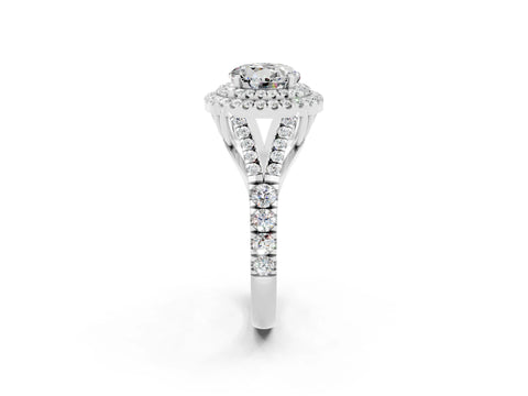 White gold Round Cut Moissanite Double Halo Ring with Split Shank and Prong Setting_26