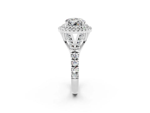 White gold Round Cut Moissanite Double Halo Ring with Split Shank and Prong Setting_26
