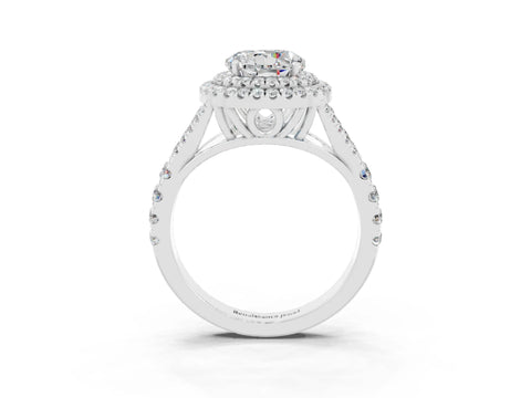 White gold Round Cut Moissanite Double Halo Ring with Split Shank and Prong Setting_27