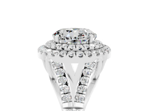 White gold Round Cut Moissanite Double Halo Ring with Split Shank and Prong Setting_35