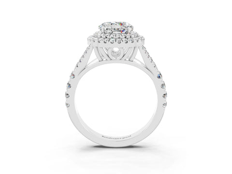 White gold Round Cut Moissanite Double Halo Ring with Split Shank and Prong Setting_39
