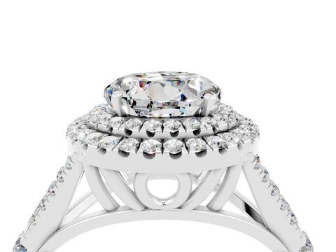 White gold Round Cut Moissanite Double Halo Ring with Split Shank and Prong Setting_40