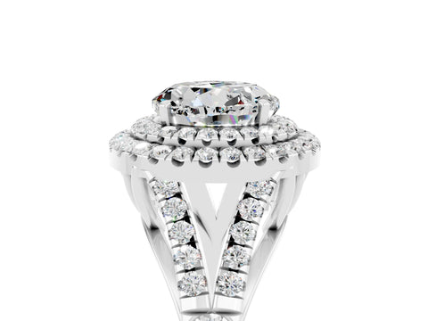 White gold Round Cut Moissanite Double Halo Ring with Split Shank and Prong Setting_41