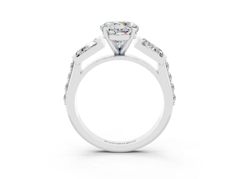 White gold Round Cut Moissanite Engagement Ring with Baguette Side Stones and Channel Set Band_3