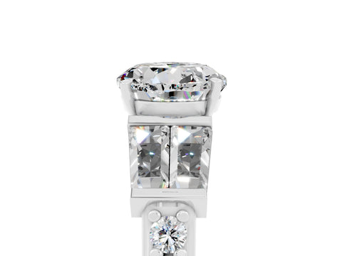 White gold Round Cut Moissanite Engagement Ring with Baguette Side Stones and Channel Set Band_5