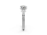 White gold Round Cut Moissanite Engagement Ring with Milgrain Channel Set Band and Prong Setting_2