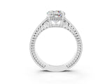White gold Round Cut Moissanite Engagement Ring with Milgrain Channel Set Band and Prong Setting_3