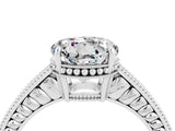 White gold Round Cut Moissanite Engagement Ring with Milgrain Channel Set Band and Prong Setting_4