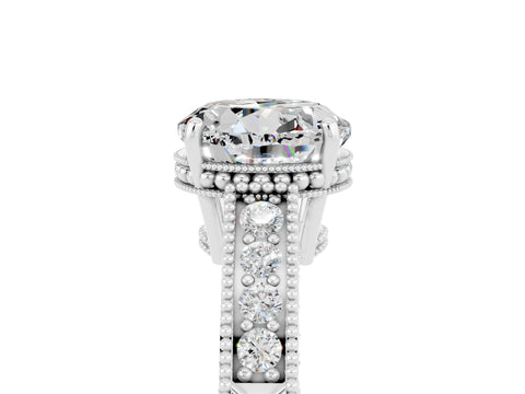 White gold Round Cut Moissanite Engagement Ring with Milgrain Channel Set Band and Prong Setting_5