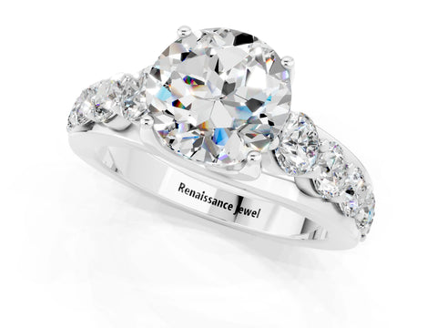 White gold Round Cut Moissanite Engagement Ring with Pavé Band and Four-Prong Setting_1