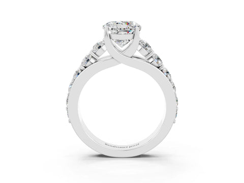 White gold Round Cut Moissanite Engagement Ring with Pavé Band and Four-Prong Setting_3