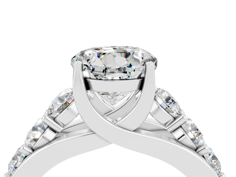 White gold Round Cut Moissanite Engagement Ring with Pavé Band and Four-Prong Setting_4
