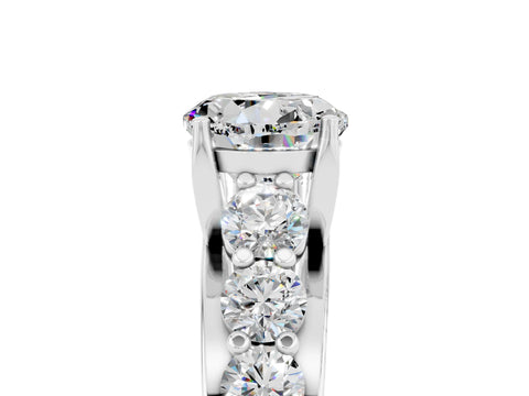 White gold Round Cut Moissanite Engagement Ring with Pavé Band and Four-Prong Setting_5