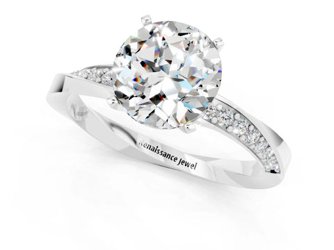 White gold Round Cut Moissanite Engagement Ring with Side Stone Accents and Four-Prong Setting_28