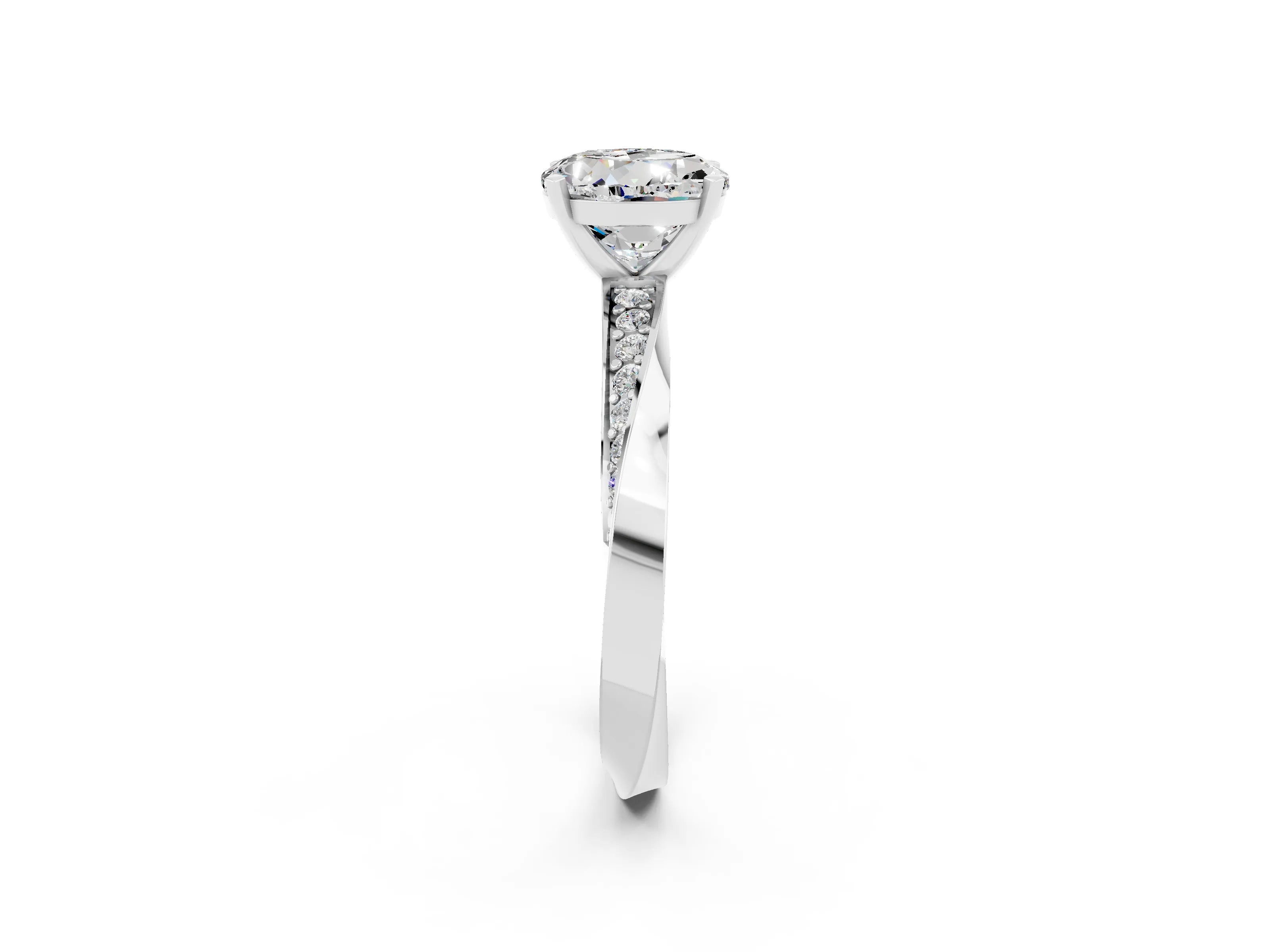 White gold Round Cut Moissanite Engagement Ring with Side Stone Accents and Four-Prong Setting_29
