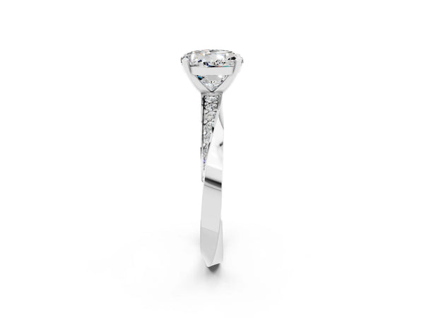White gold Round Cut Moissanite Engagement Ring with Side Stone Accents and Four-Prong Setting
