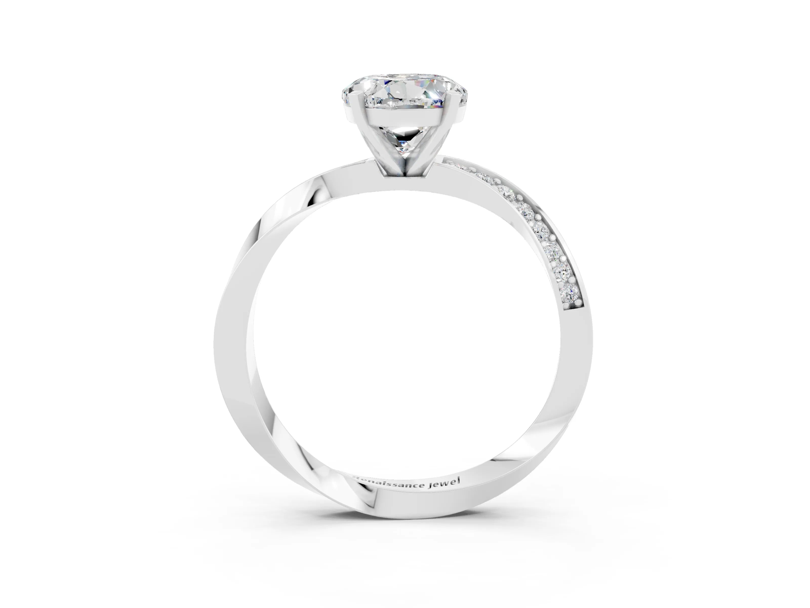 White gold Round Cut Moissanite Engagement Ring with Side Stone Accents and Four-Prong Setting_30