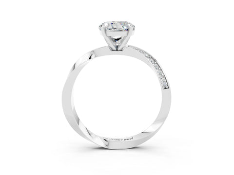 White gold Round Cut Moissanite Engagement Ring with Side Stone Accents and Four-Prong Setting_30