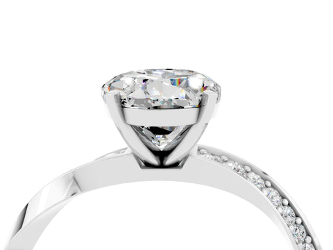 White gold Round Cut Moissanite Engagement Ring with Side Stone Accents and Four-Prong Setting_31