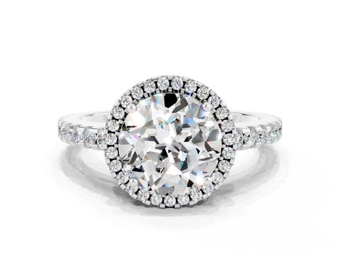 White gold Round Cut Moissanite Halo Engagement Ring with Pavé Band and Prong Setting_12