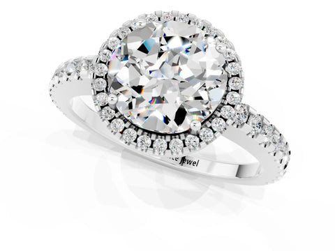 White gold Round Cut Moissanite Halo Engagement Ring with Pavé Band and Prong Setting_13
