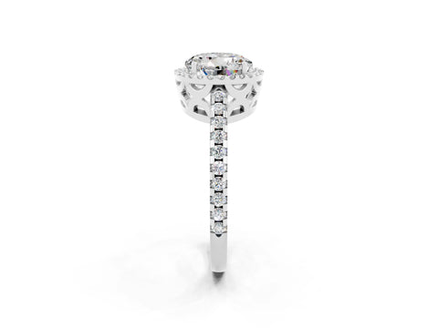 White gold Round Cut Moissanite Halo Engagement Ring with Pavé Band and Prong Setting_14