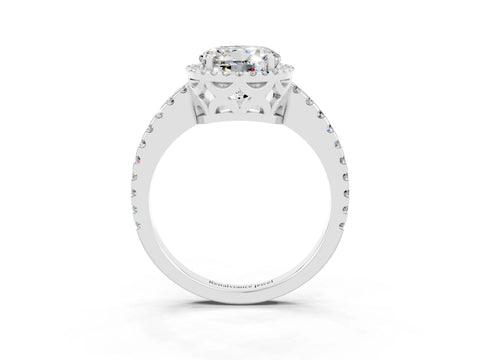 White gold Round Cut Moissanite Halo Engagement Ring with Pavé Band and Prong Setting_15