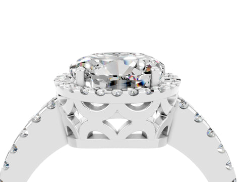 White gold Round Cut Moissanite Halo Engagement Ring with Pavé Band and Prong Setting_16